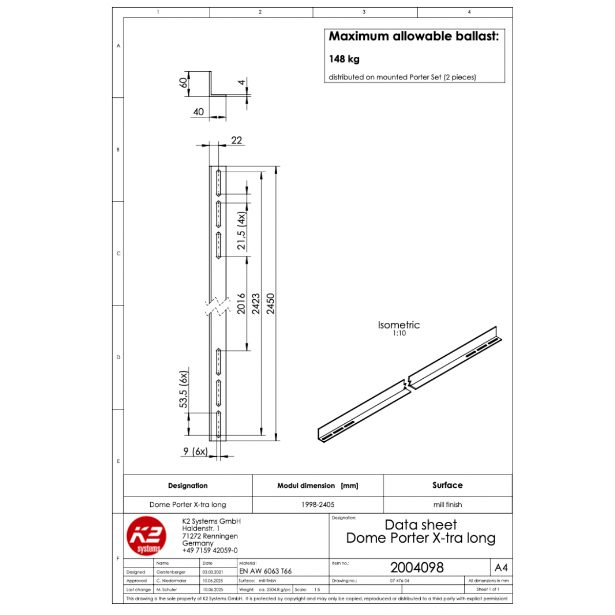 K2 Dome – Ballastwanne (Porter)