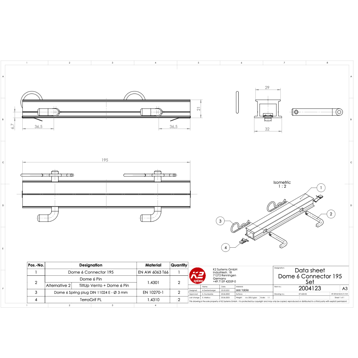 K2 Dome 6 – Schienenverbinder Set