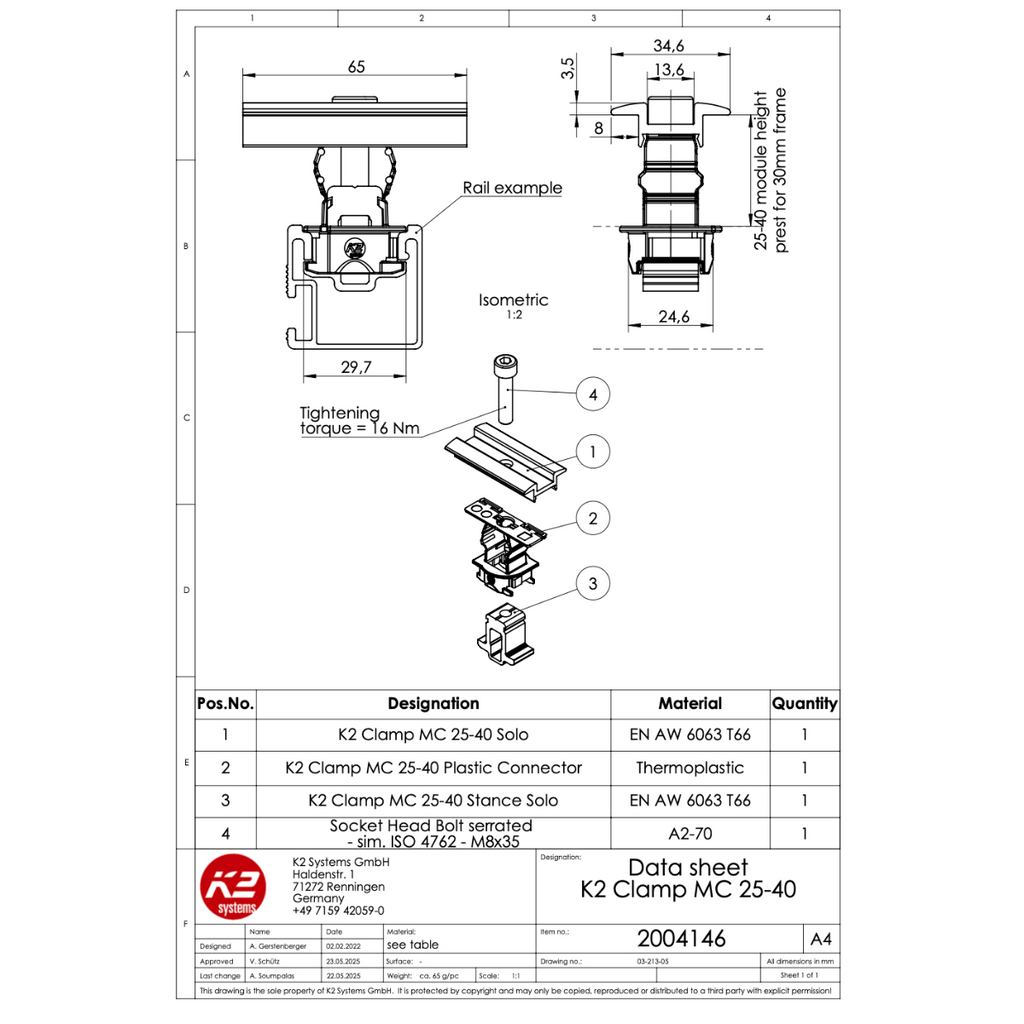 Universal Modulmittelklemme – für Rahmenhöhen 25–40 mm (Aluminium / Edelstahl A2 / Badamid B70)