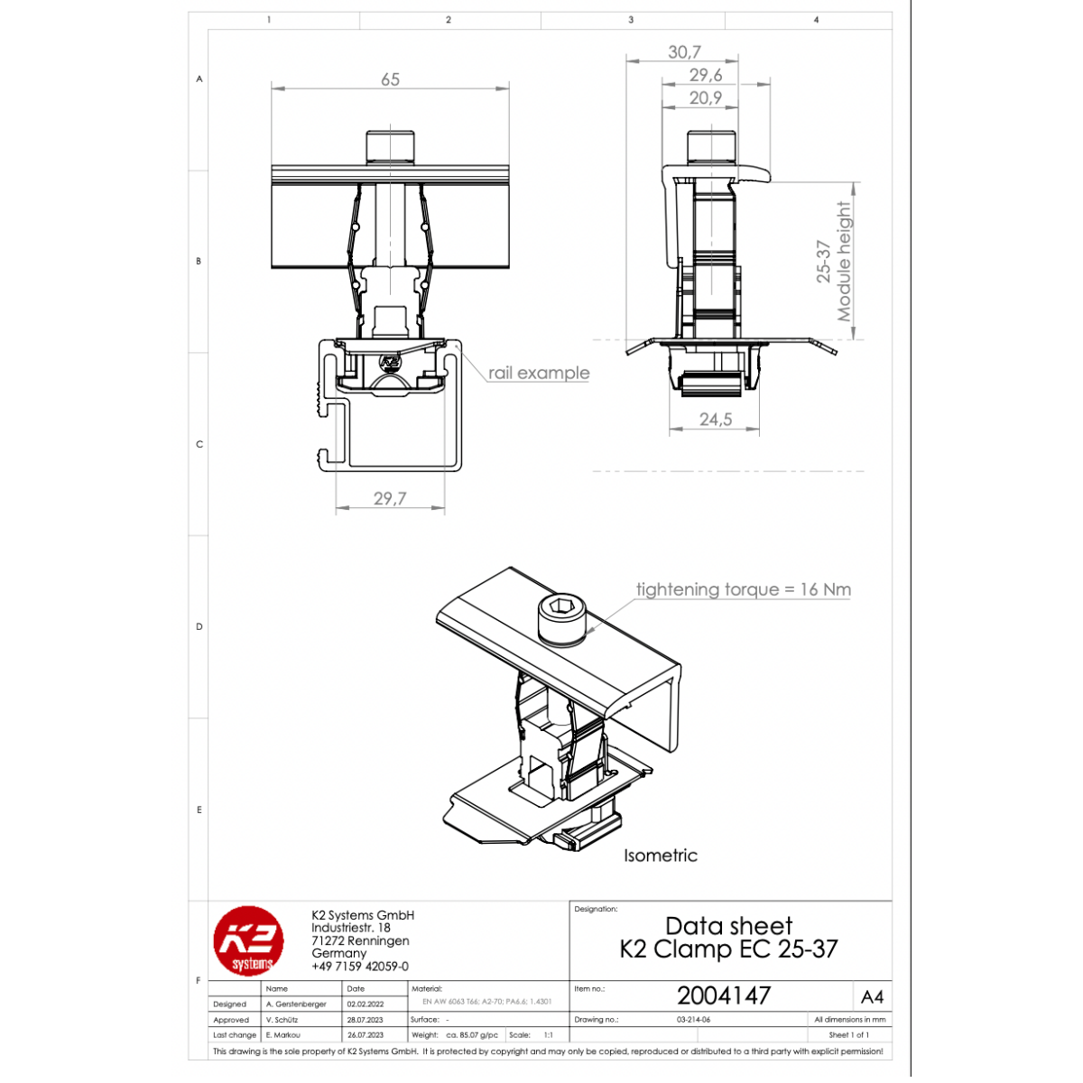 Universal Modulendklemme – für Rahmenhöhen 25–37 mm (Aluminium / Edelstahl A2 / Badamid B70)