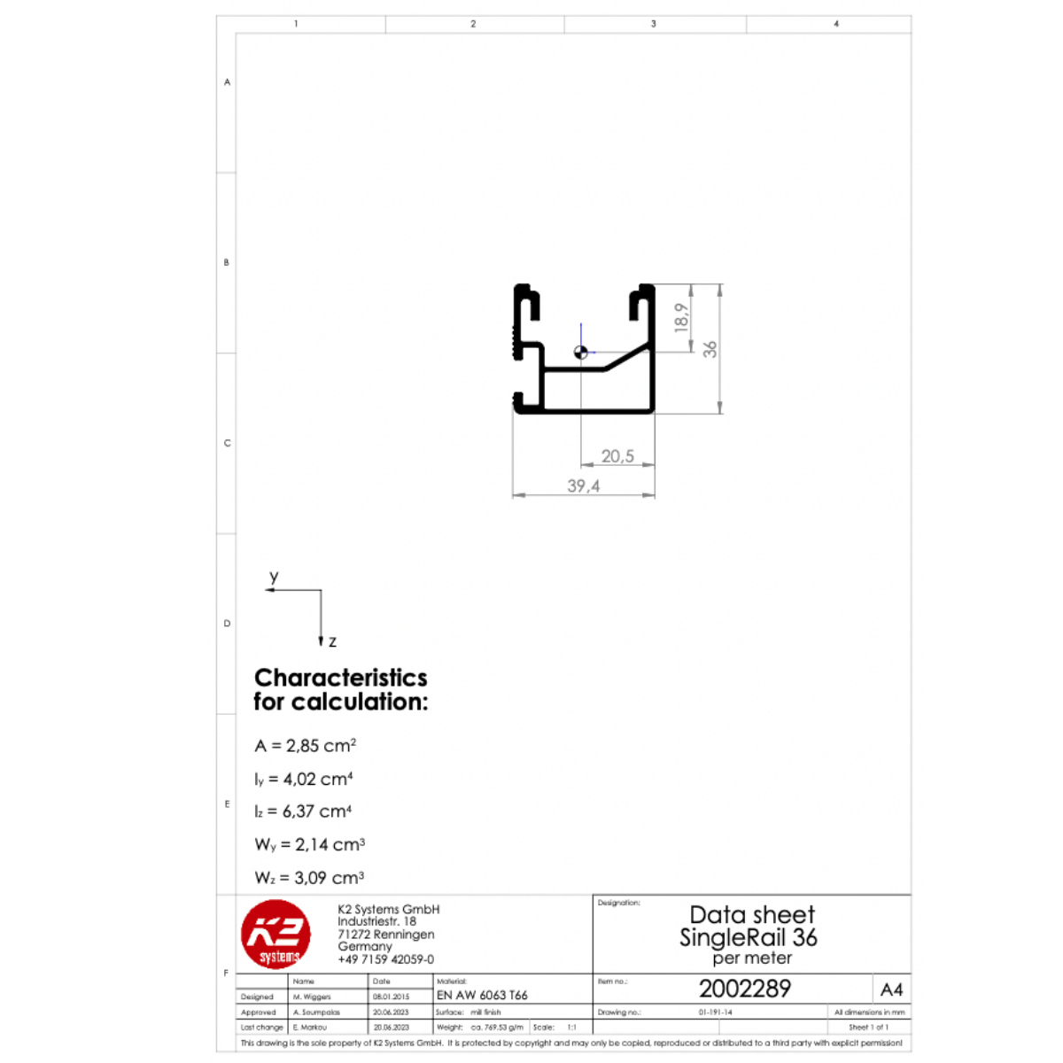 Montageschiene 3,65 m – Aluminium EN AW-6063 T66