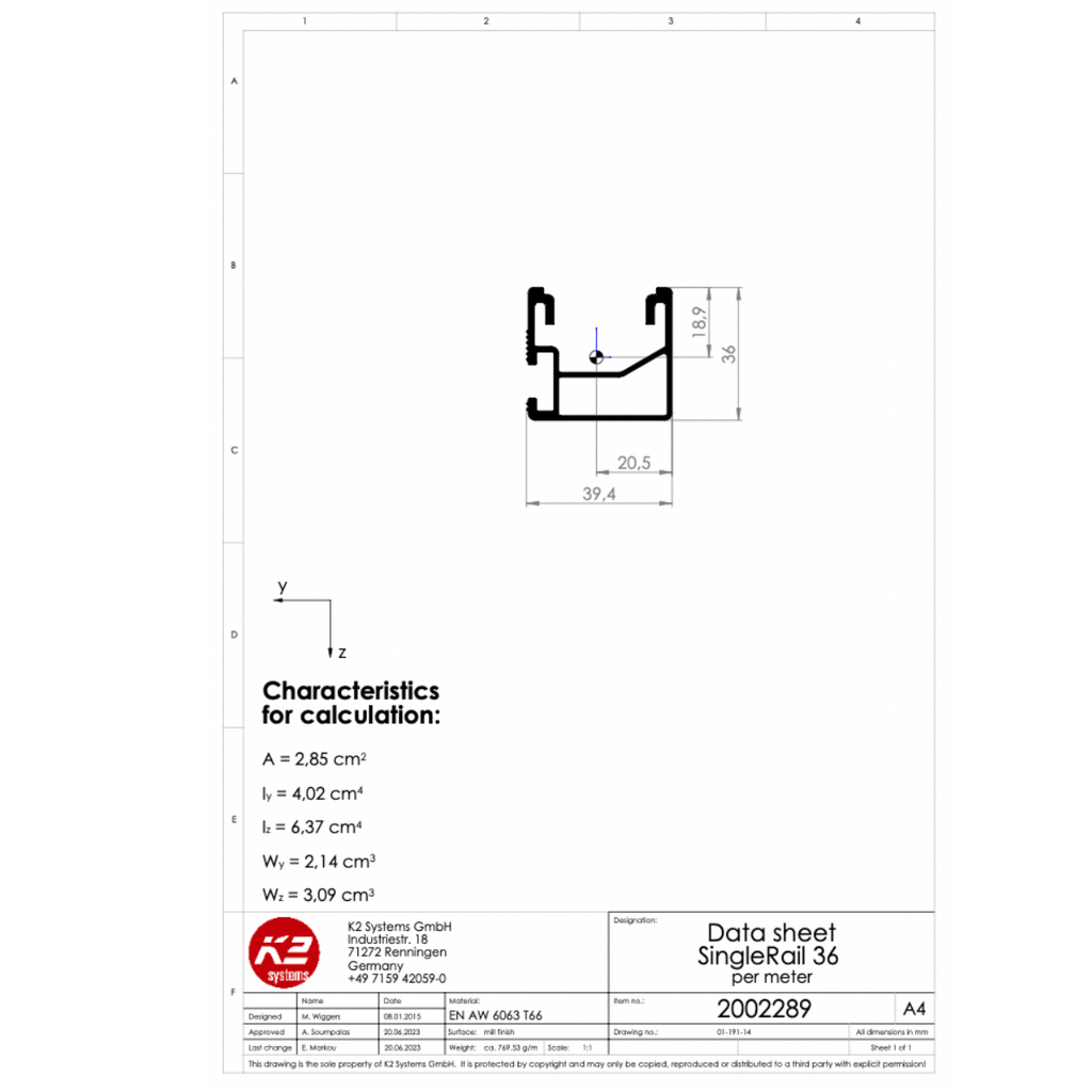 Montageschiene 5,95 m – Aluminium EN AW-6063 T66