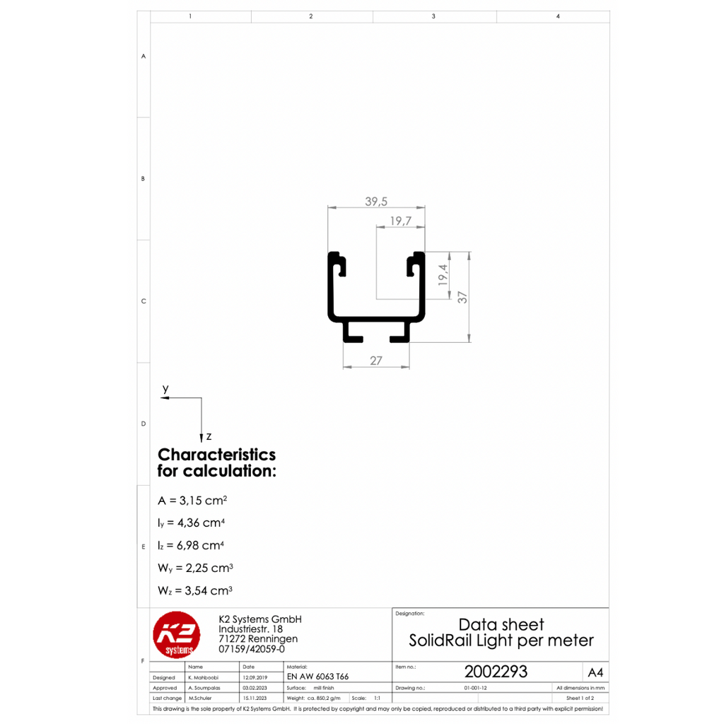 Montageschiene 2,50 m – Aluminium EN AW-6063 T66
