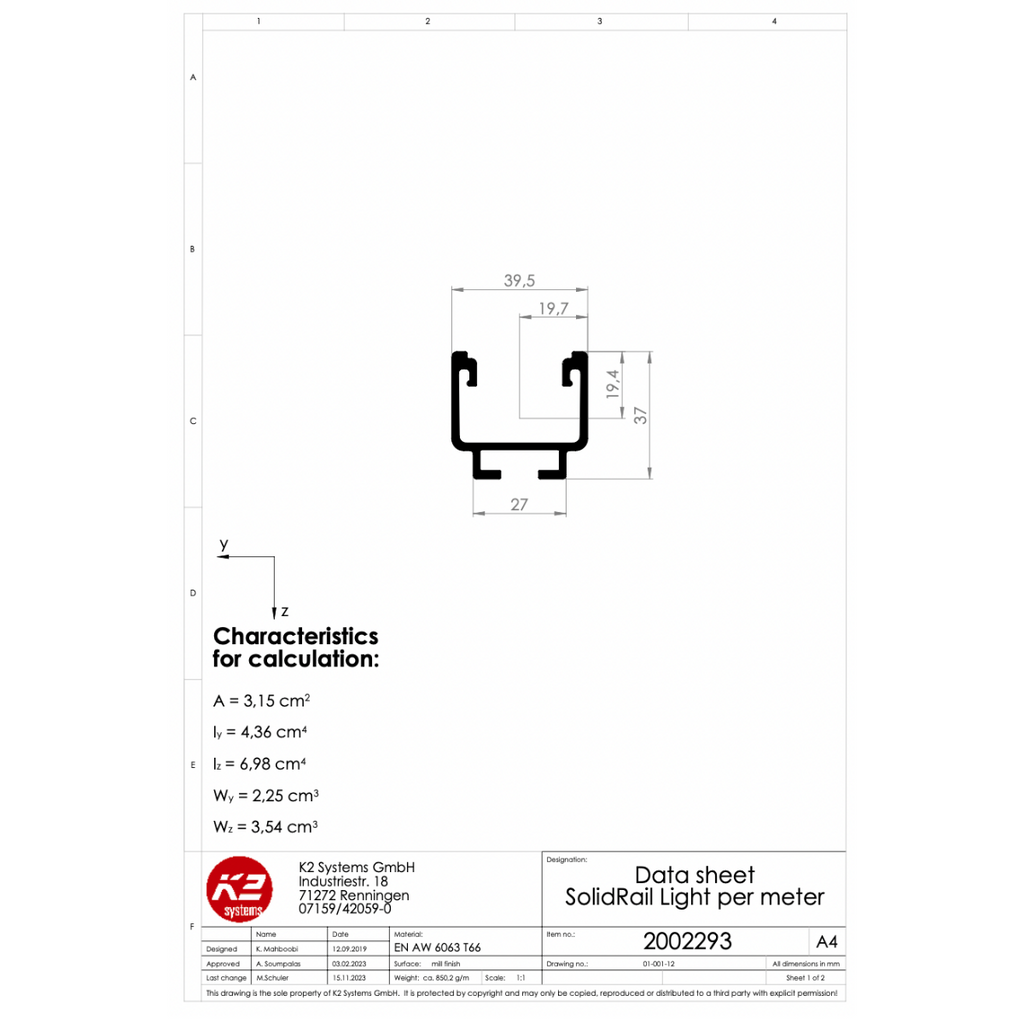 Montageschiene 5,95 m – Aluminium EN AW-6063 T66