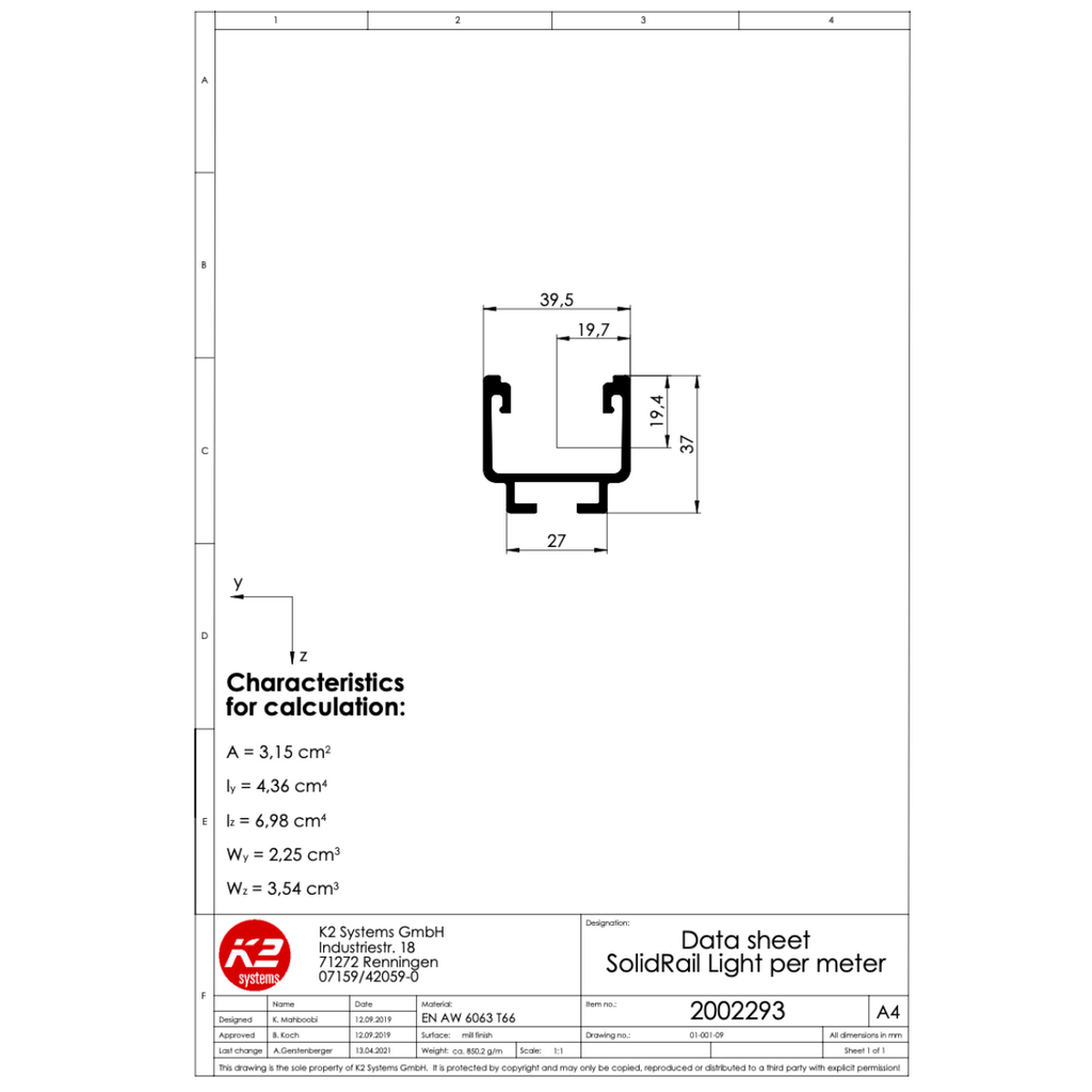 Montageschiene 5,95 m – Aluminium EN AW-6063 T66, schwarz eloxiert