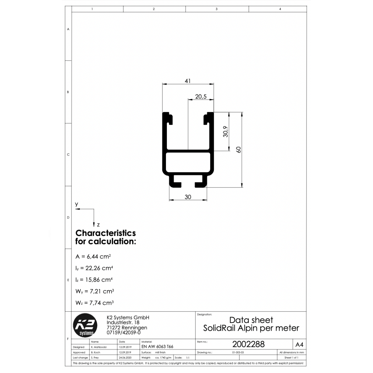 Montageschiene 5,95 m – Aluminium EN AW-6063 T66