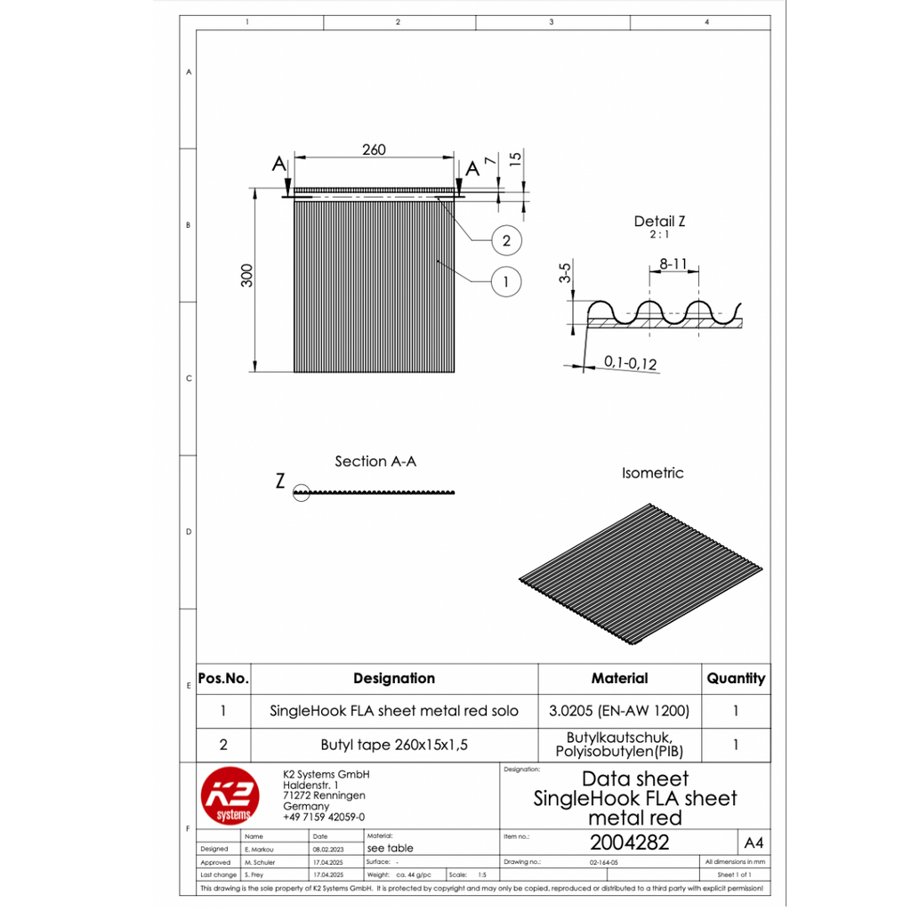 Metallabdeckung mit Butylstreifen – für SingleHook FLA bei Biberschwanzziegeln (Aluminium EN-AW-1200, Rot)
