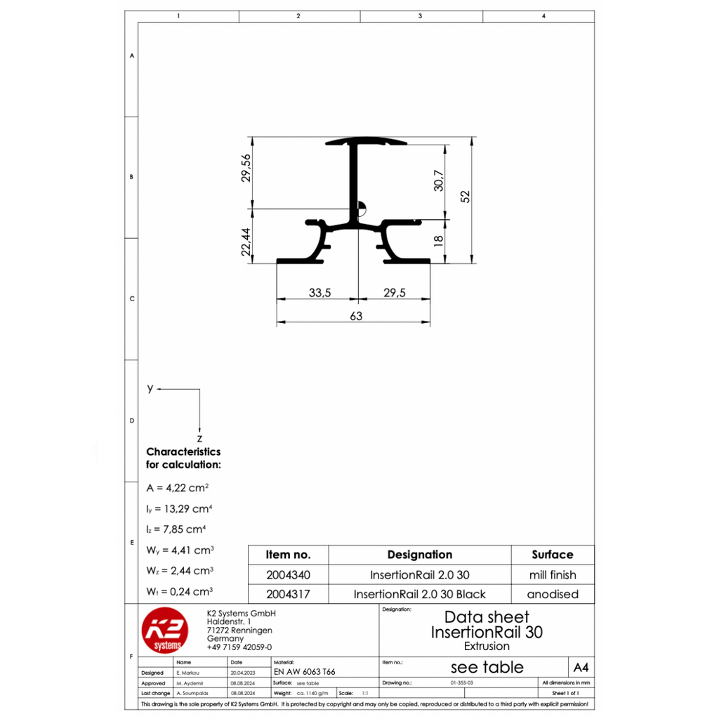InsertionRail 2.0 – Aluminium EN AW 6063 T66, schwarz eloxiert