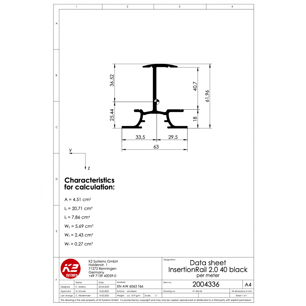InsertionRail 2.0 – Aluminium EN AW 6063 T66, schwarz eloxiert