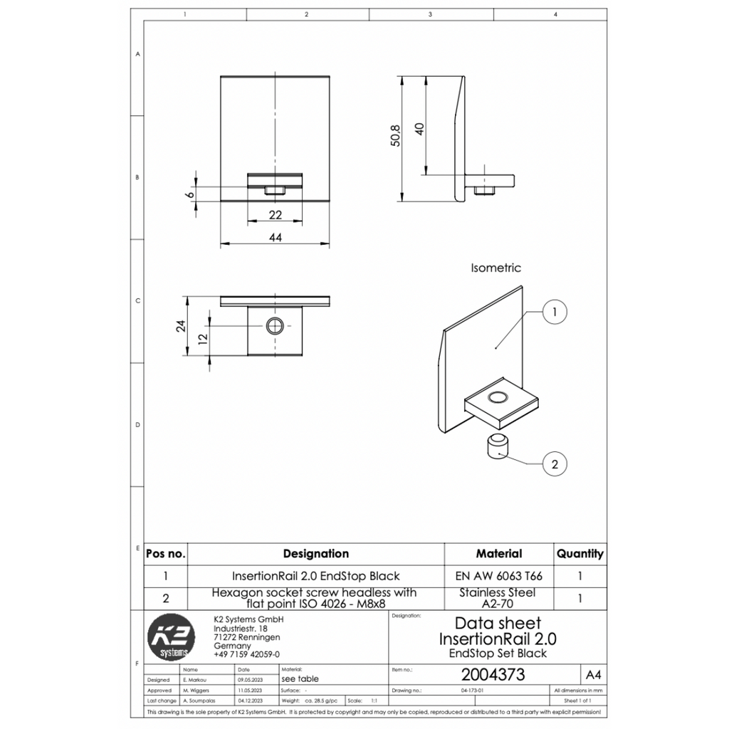EndStop 2.0 – Aluminium EN AW-6063 T66, schwarz eloxiert / Edelstahl