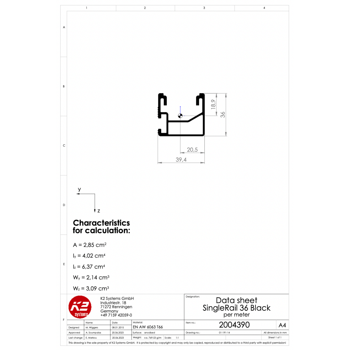 Montageschiene 4,80 m – Aluminium EN AW-6063 T66, schwarz eloxiert