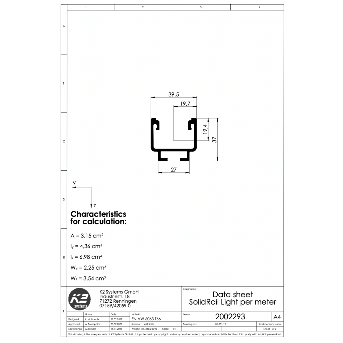 Montageschiene 4,80 m – Aluminium EN AW-6063 T66, schwarz eloxiert