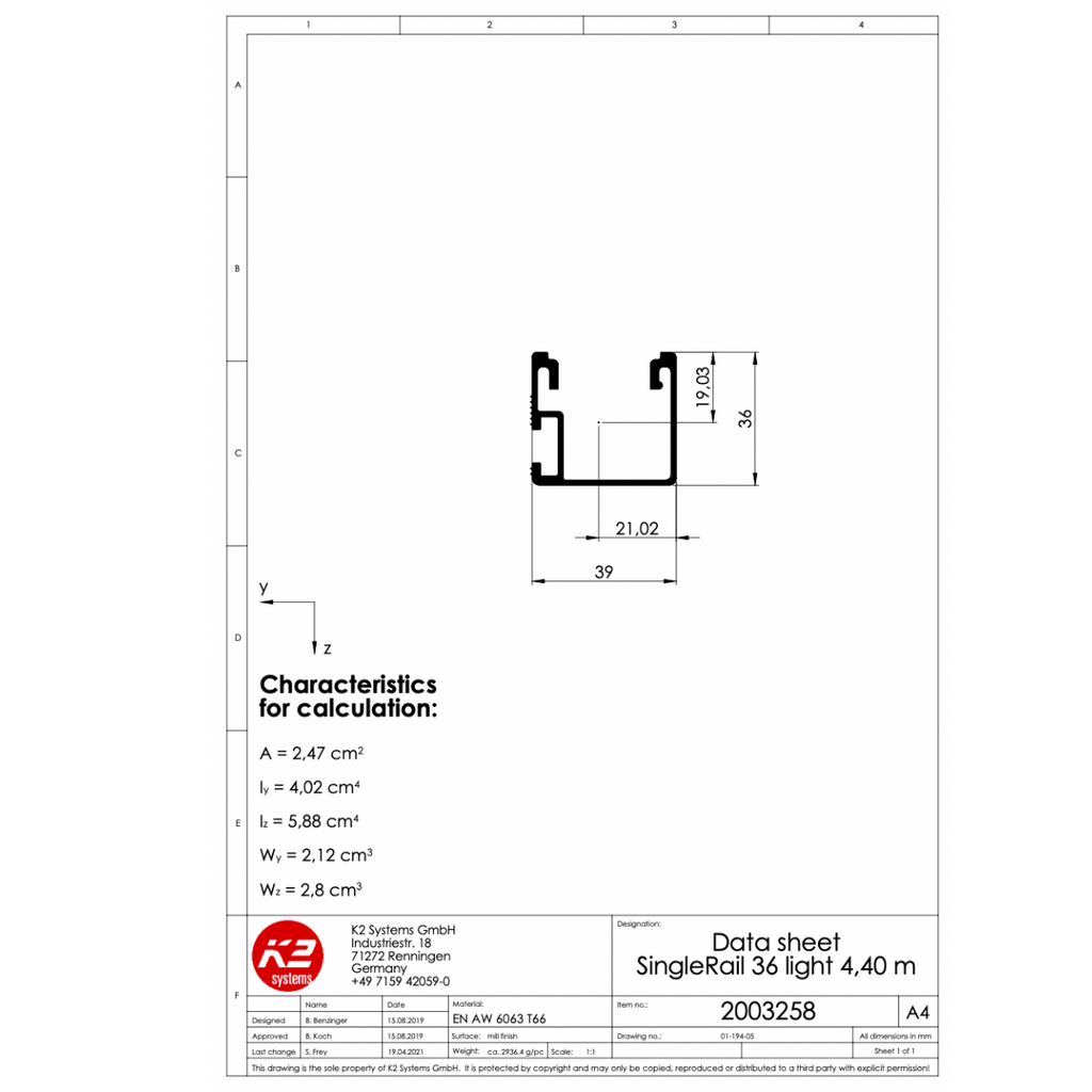 Montageschiene 4,80 m – Aluminium EN AW-6063 T66