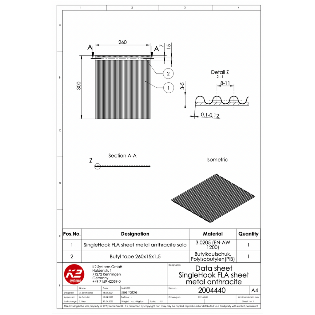 Metallabdeckung mit Butylstreifen – für SingleHook FLA bei Biberschwanzziegeln (Aluminium EN-AW-1200, Anthrazit)