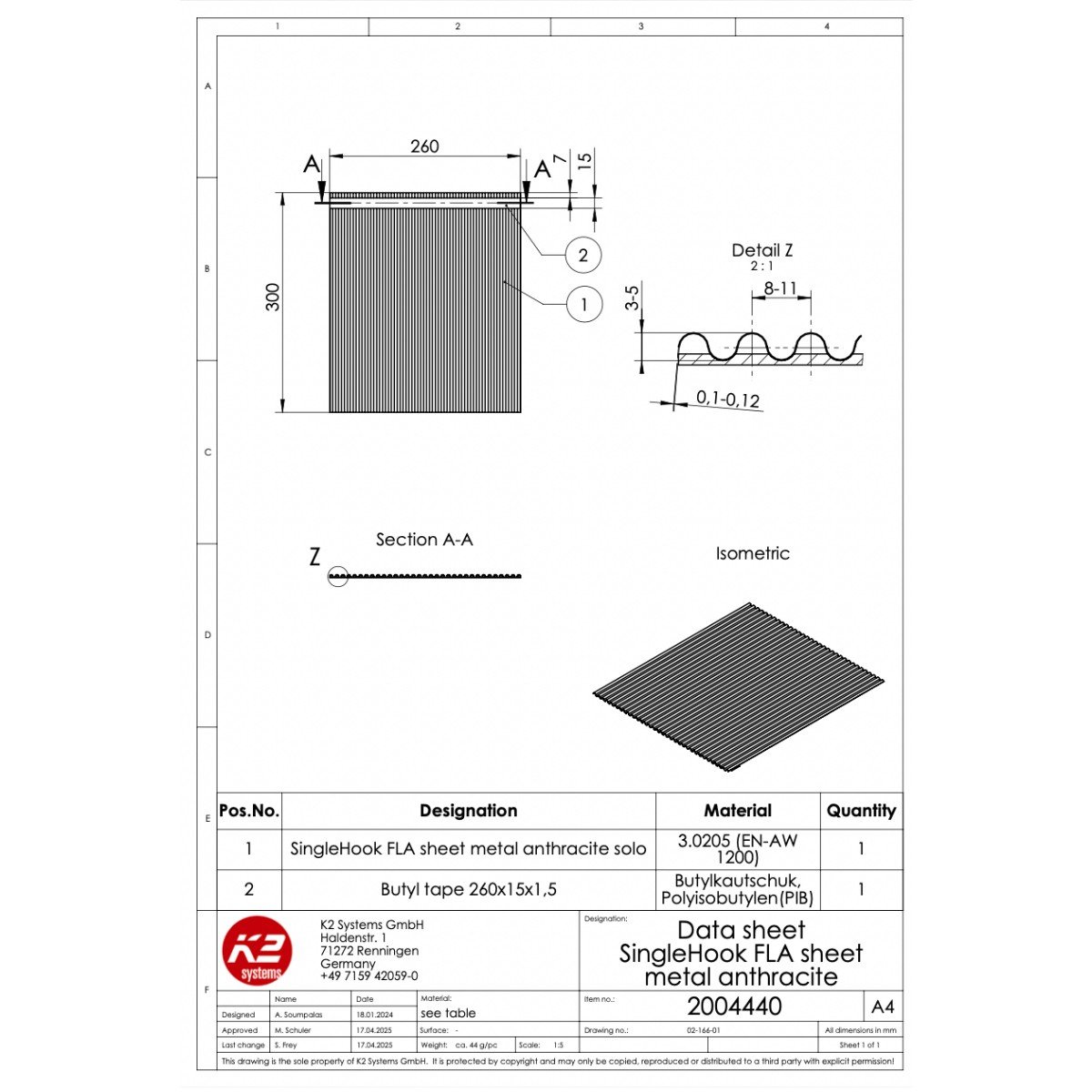 Metallabdeckung mit Butylstreifen – für SingleHook FLA bei Biberschwanzziegeln (Aluminium EN-AW-1200, Anthrazit)
