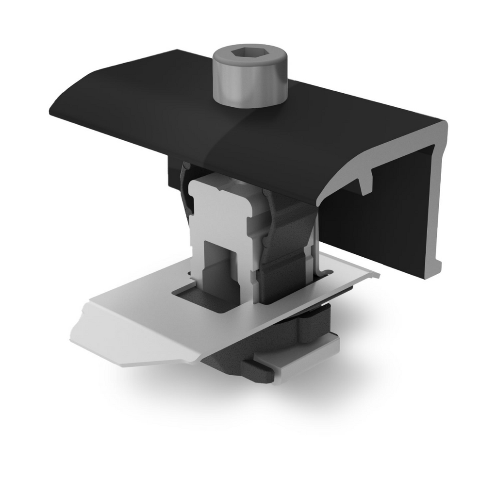 Universal Modulendklemme – schwarz eloxiert, für Rahmenhöhen 25–40 mm