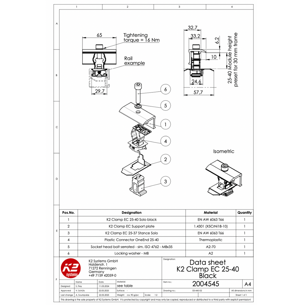 Universal Modulendklemme – schwarz eloxiert, für Rahmenhöhen 25–40 mm