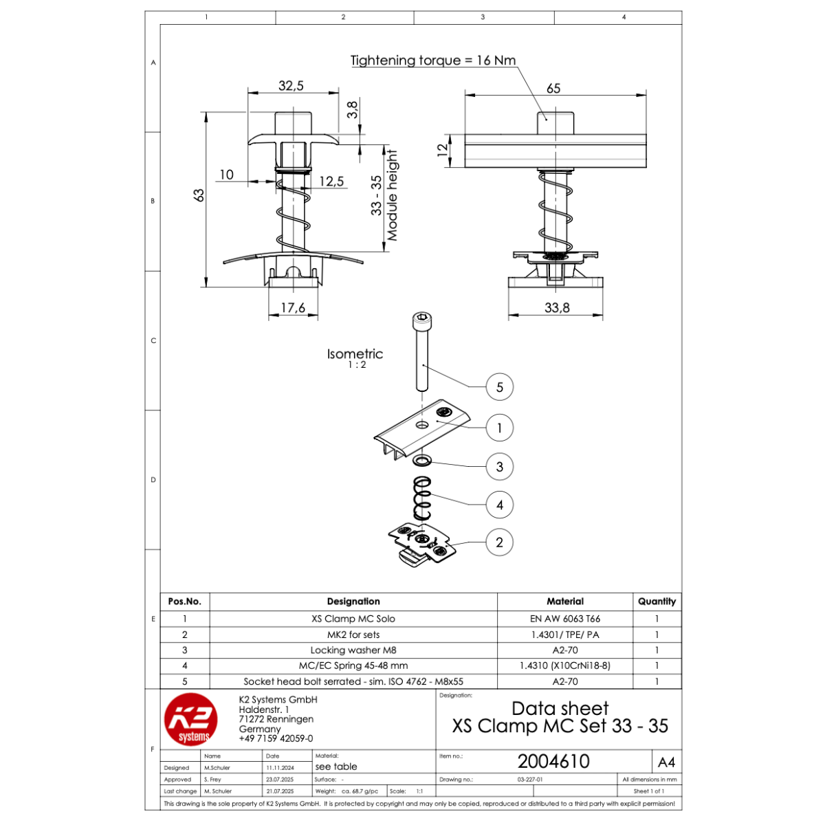 Modulmittelklemmen XS Set – für Rahmenhöhen 33–35 mm (Aluminium EN AW 6063 T66)