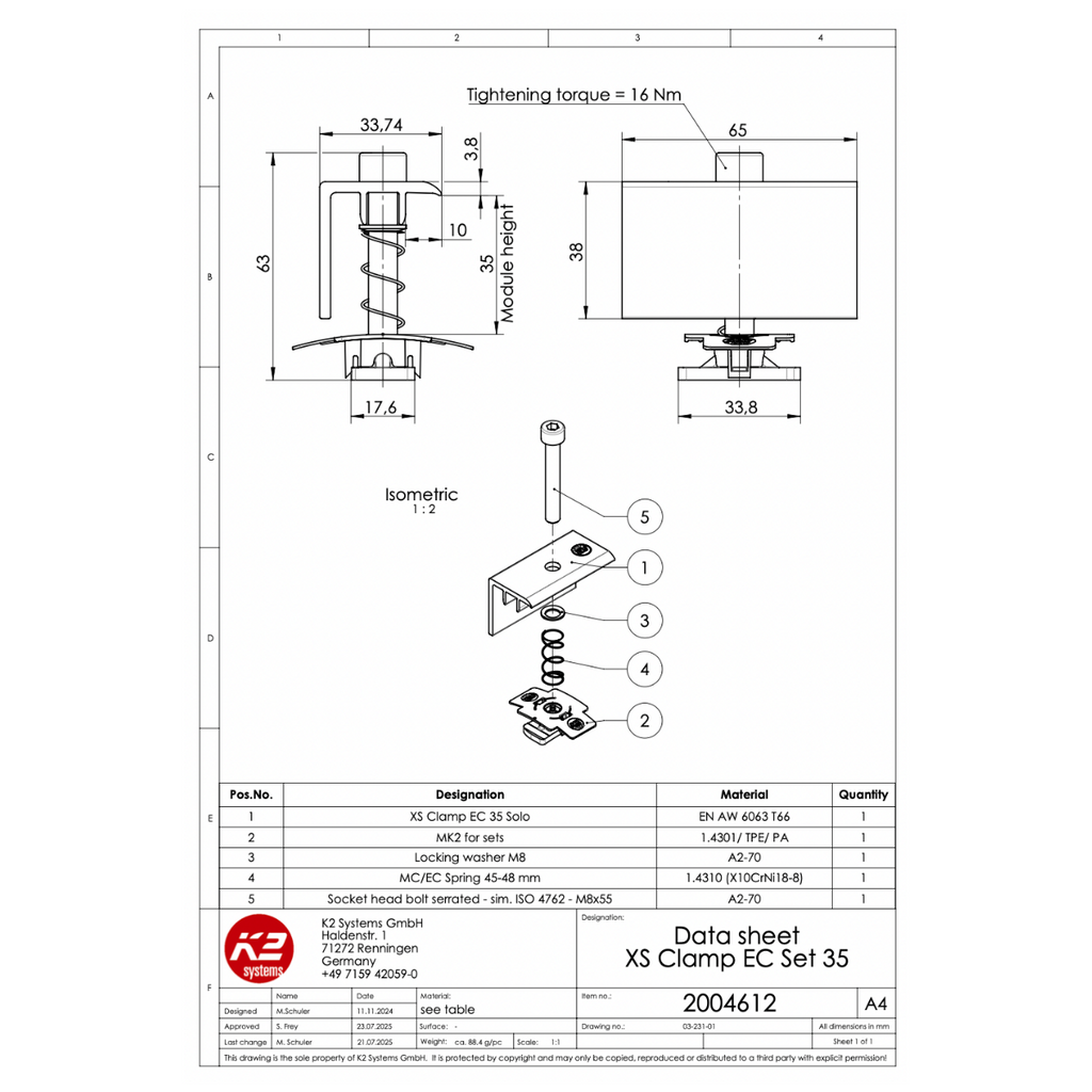 Modulendklemmen Set – für Rahmenhöhe 35 mm (Aluminium EN AW 6063 T66)