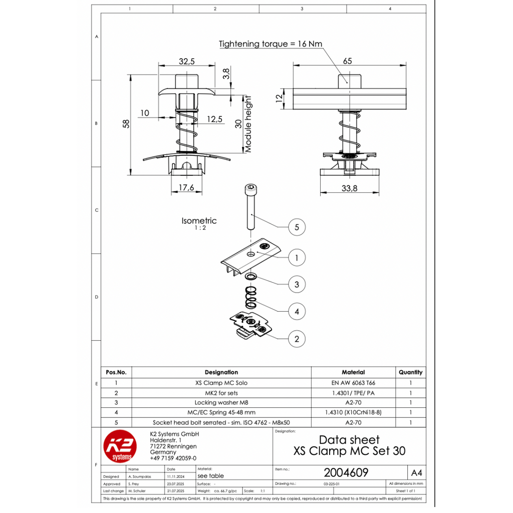 Modulmittelklemmen XS Set – für Rahmenhöhe 30 mm (Aluminium EN AW 6063 T66)