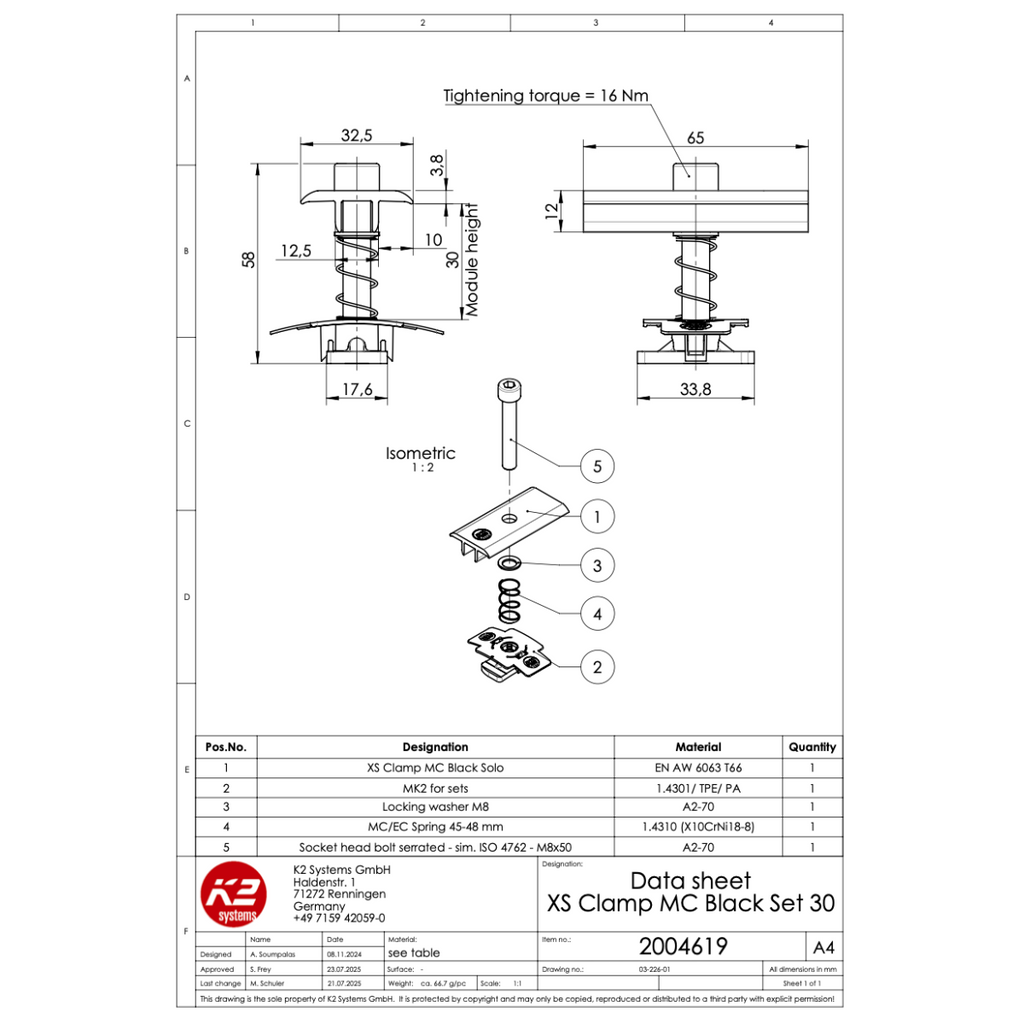 Modulmittelklemmen XS Set – schwarz eloxiert, für Rahmenhöhe 30 mm