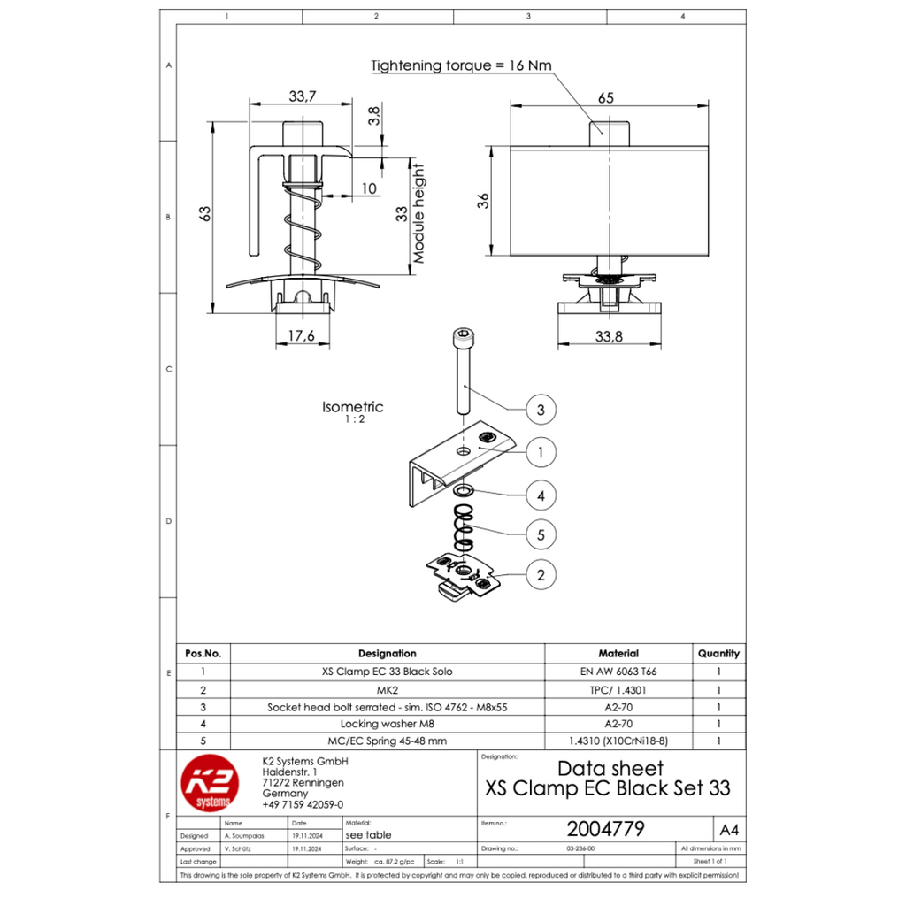 K2 Modulendklemmen Set 33 mm – Schwarz eloxiert
