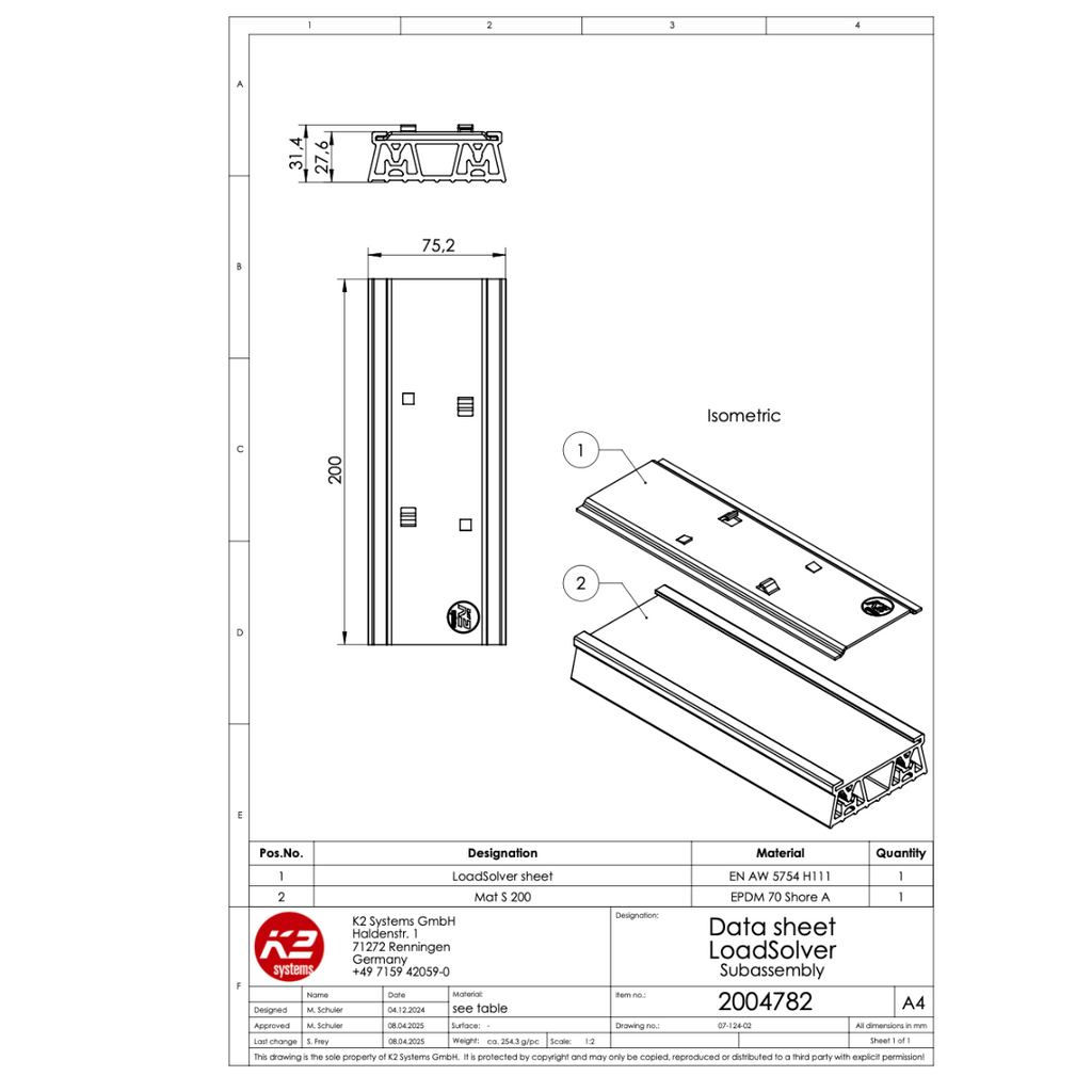 K2 Gedrehte Mat S 200 mm mit Blechadapter