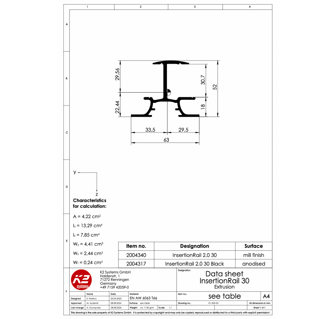 K2 InsertionRail 2.0 – 30 mm, schwarz eloxiert